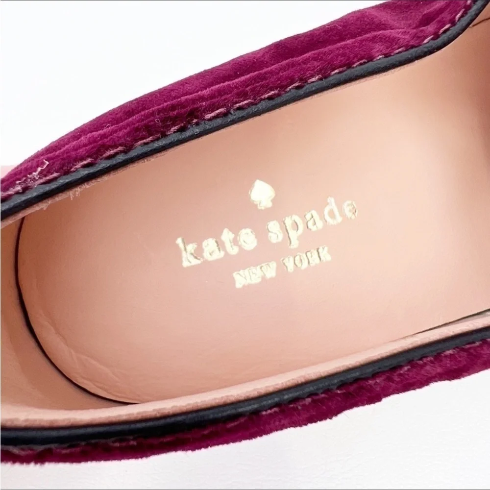 Kate Spade Sneakers Delise Velvet Size 7.5 Wine w/Black Faux Leather Bow New
